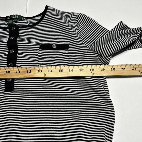 Lauren Ralph Lauren Nautical Womens Striped Shirt Top Large Black/White Stripe - Picture 16 of 16